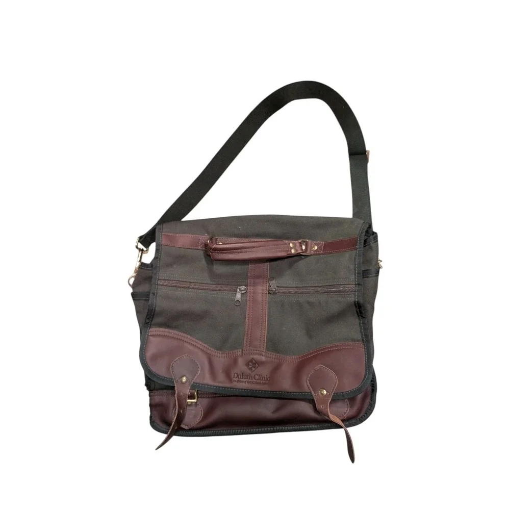 Duluth Pack Messenger Briefcase Olive Canvas Brown Leather Made USA Commuter Bag